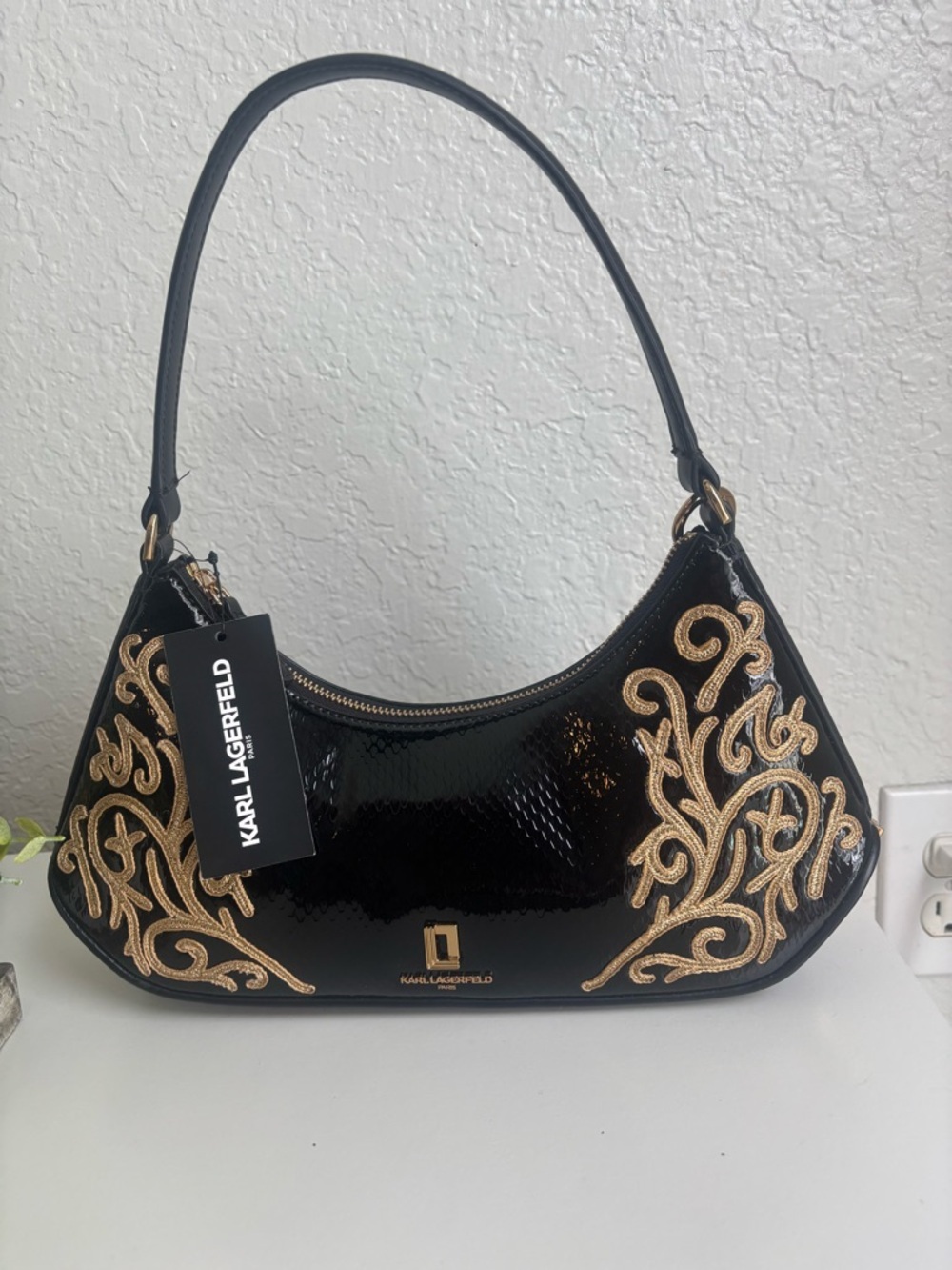 KARL LAGERFELD Black Embroidered Shoulder Bag - Picture 3 of 11